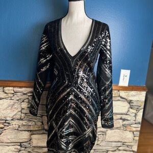Express XS Black Sequin Party Cocktail Dress